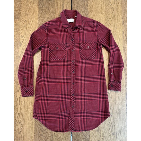 Aritzia Wilfred Free Plaid Flannel Button Up Shirt Dress Women’s XXS Red/Black - Picture 1 of 10